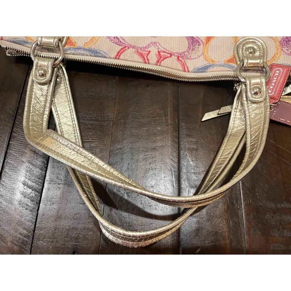 Coach Poppy Dream C Tote Multicolor with Gold Metallic Leather Trim Y2K - Picture 7 of 16